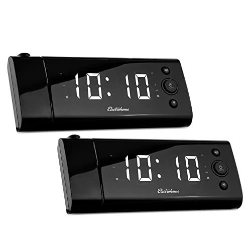 Magnasonic USB Charging Alarm Clock Radio with Time Projection, Battery Backup, Auto Time Set, Dual Alarm, 1.2" LED Display for Smartphones & Tablets - 2 Pack
