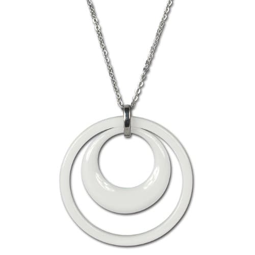 Amello stainless steel necklace with white ceramic double ring, 31.49 inch, original Amello ESKX05W