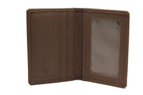 Genuine Cross Grain Leather Slim Fold Front Pocket Window ID Card Case Wallet (Tuape)