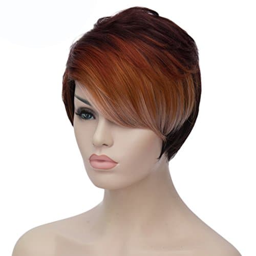 Similler Synthetic Straight Short Wigs For Black Women Pixie Cut Wig Two Tone Color + A Free Wig Cap