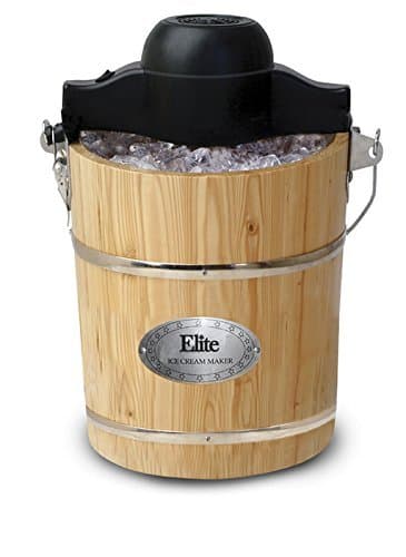 6-Quart Brown Old-Fashioned Pine-Bucket Electric/Manual Ice-Cream Maker by MaxiMatic Elite Gourmet