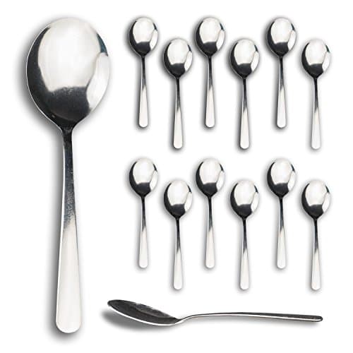 Thornsen 6 3/8" 12 Pack Round Bouillon Croutons Soup Spoons - Stainless Steel Nickel-Free Flatware Consomme Bowl