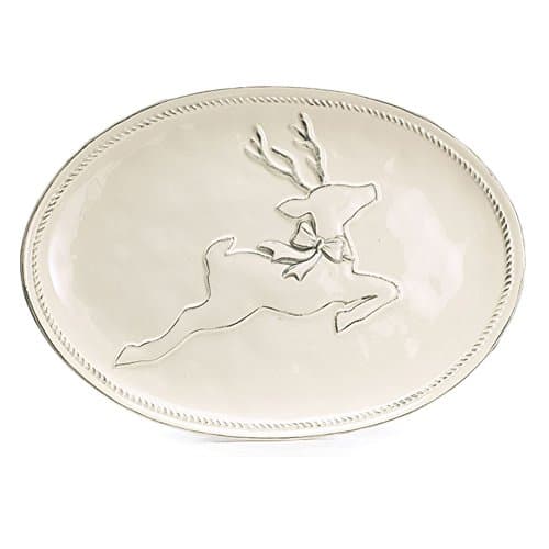 Tabletop HOLIDAY DANCER PLATTER Ceramic Reindeer Jumping Oval 1763126
