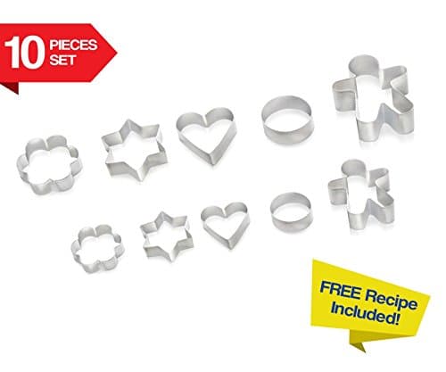 Cookie Cutters 10 PIECE SET by Immys Biscuit Cutter Set With FREE RECIPE - Create Perfect Shaped Cookies - Star Round Heart Gingerbread Man Flower - Mini Cookie Cutters For Kids