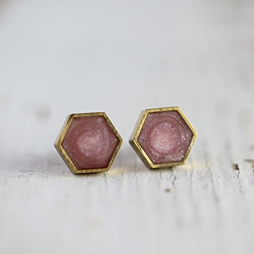 Rose Quartz Hexagon Post Earrings - Titanium Hypoalergenic Stud Earrings