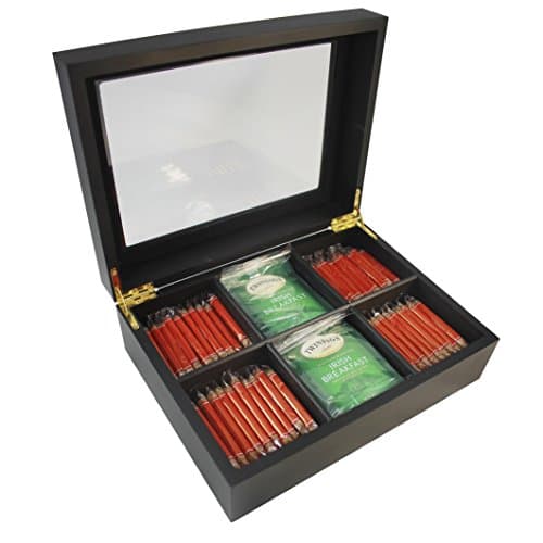 Wood Tea Chest with Tea Assortment Gift Set Featuring Herbal Tea and Biscoff Cookies
