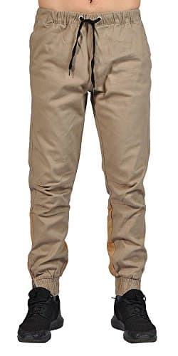 Men's Elastic Waistband Drawstring Joggers Zip Up Bottom Closure (40, Khaki)