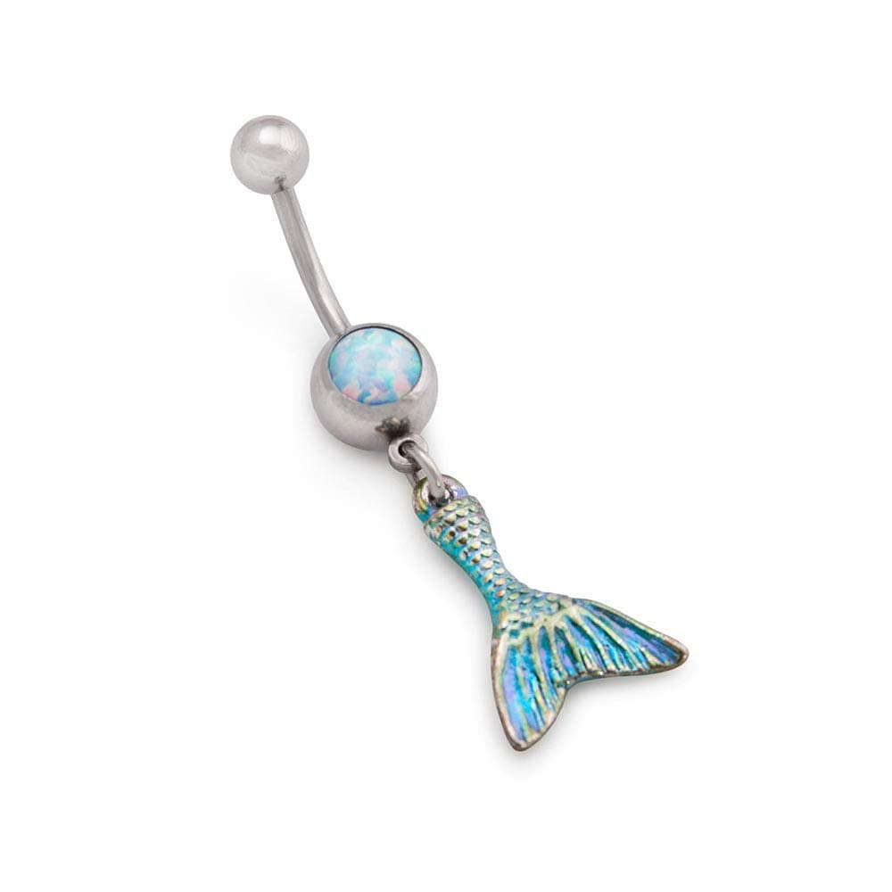 14g 3/8” Opalescent Mermaid Tail Dangle Belly Button Ring
