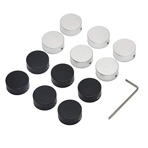Footswitch Topper Guitar Pedal Button Caps with 3 Set Screws and Protective Fitting Increasing Accuracy,Comfort for Common Switches diameter of 3/8"| SOLUTEK BUTTONS V1 12Pcs Black Silver