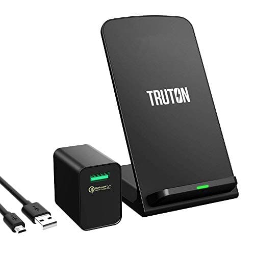 Truton Fast Wireless Charger + QC 3.0 AC Adapter + 3 Foot USB Cable Included, Qi Certified 10W Charging Stand Pad Compatible iPhone X, iPhone 8/8 Plus, Samsung Galaxy S9/S9+/S8/S8+/S7/Note 8 PowerPort