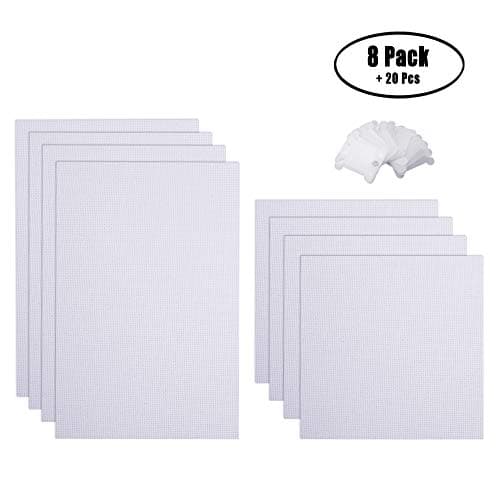 8 Pcs 2 Size Cross Stitch Cloth, Aida Cloth, Embroide Cloth with 20 Pcs Plastic Floss Bobbins White Color,11 Count