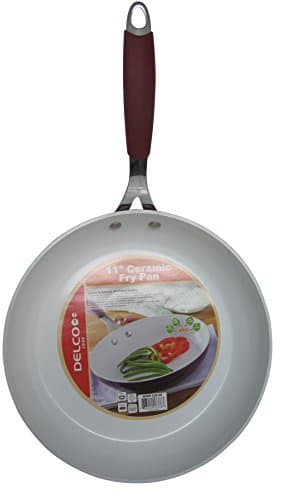 Delco Cook 11" Frying Pan Nonstick Scratch-Resistant Ceramic Coated Quality Aluminum Base - Oven and Dishwater Safe with Bakelite Handle that Stays Cool even at 300 Degrees F & Cooking Surface Temperatures as high as 700 Degrees F - Eco Friendly