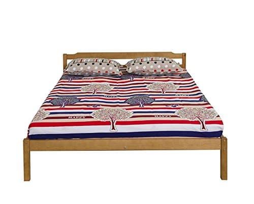 YAKOE Solid Pine Frame with Slats Bed Furniture, Oak, Double