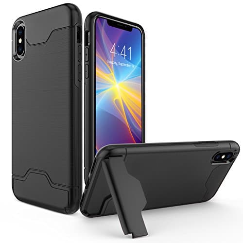 iPhone X Case, Allovit Shockproof of Heavy Duty Full Protective Case with Kickstand Dual Layer Wallet Design Cover for Apple iPhone X - Black