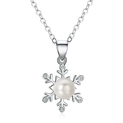 925 Sterling silver 7.5mm natural shell pearl snowflake pendant necklace for women