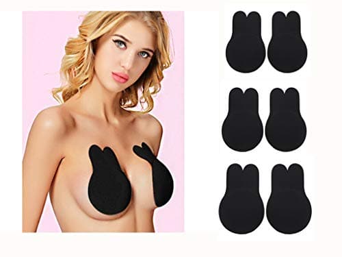 succeedtop Pet Push up Strapless Self Adhesive Bra Reusable Invisible for Backless Dress Sticky Bras Women Invisible Brassy Tape Breast Lifting Bra Tape Silicone Invisible Nipple (S, Black 3PC)