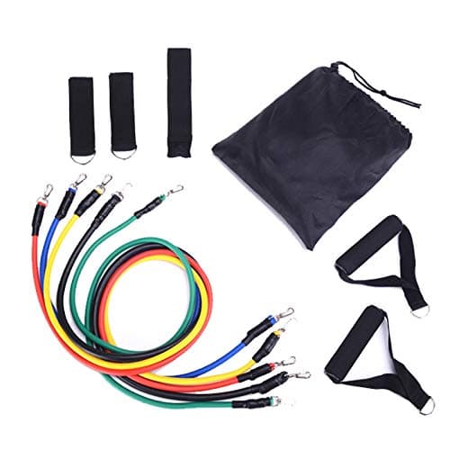 USVSU Resistance Bands Set Exercise Bands, Home Workouts with 5 Fitness Tubes, 2 Foam Handles, 2 Ankle Straps, Door Anchor, Carrying Pouch-Yoga, Crossfit, Pilates for Physio Home Gym Equipment