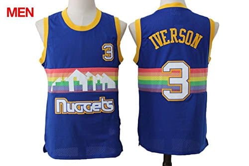 Denver Nuggets Allen Iverson Blue Rainbow Version Stitched Jersey Mens L