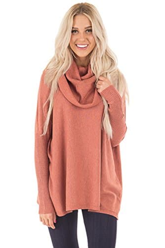 Vivahouse Women's Oversize Cowl Neck Long Sleeve Loose Knit Pullover Sweater Knitwear (Small(4-6), Orange)