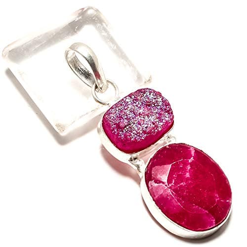 Beautiful Jagdalk Ruby & Titanium Pink Druzy Gemstone Pendant Handmade 925 Sterling Silver Plated Jewelry -Single Bail Cabochon Pendant- (SF-2238)