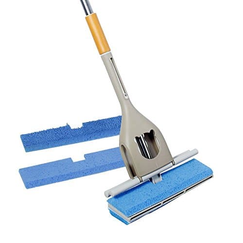 Senmo Handwash Free Double-Sided Flat Mop, Chenille and Sponge Flat Mop Head, Best Floor Mop for Hardwood Floors, 1 Chenille Pad and 1 Sponge Pad Included