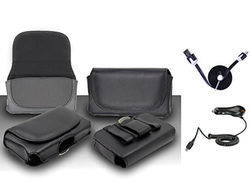 Premium Black Leather Design Horizontal Leather Belt Case Clip Holster Pouch Cover Suitable For ZTE Rapido LTE Z932L / Z932C (Fit for Single Phone With Thin Case or Back Cover Together) + Car Charger + 1 of 1M/3Feet Stylish Micro USB To USB 2.0 Data Sync Charger Flat Cable