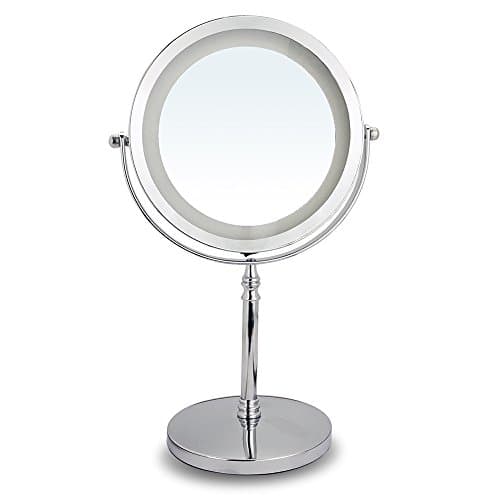 10X Magnifying Mirror, LED Makeup Vanity Round Mirror, Double-Sided Lighted Mirrors for Bathroom, Bedroom, Bright Silver