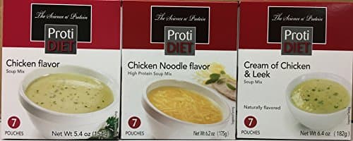 Proti Diet Chicken Soup Variety Pack - 7 Chicken Noodle, 7 Creamy Chicken, 7 Chicken & Leek Soup - 21 Servings by Being Well Essentials