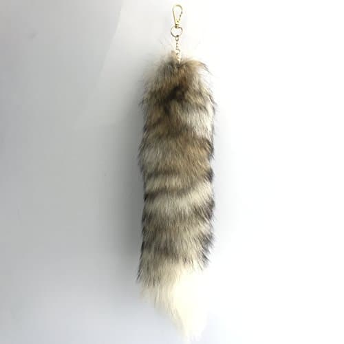 Natural Color Really Fur Tail Pendant Fluffy Fox Tail Fur Toy Handbag Accessories Key Chain Ring (Grass Fox(40cm))
