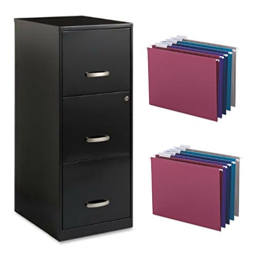 Lorell SOHO 18" 3-Drawer Black Vertical File Cabinet with 25 Assortment Hanging Folders