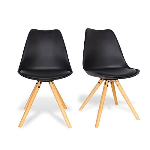 Dining Chairs by Santang Eame Chairs Seated Height 18" Eames Style DSW Effiel Natural Round Wood Legs Chairs For Dining Room and Waiting Room Chairs Set of 2 Black