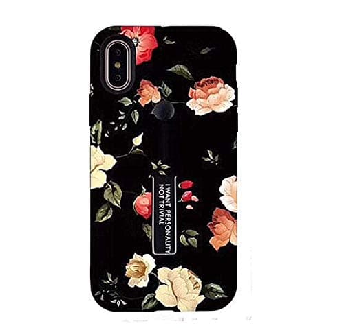 Diniiko iPhone Red Flower Case Finger Grip, 3D Embossed Flowers Design Rugged Shockproof Slim Fit Dual Layer Finger Ring Loop Strap Case for iPhone Apple (iPhone Xs Max)