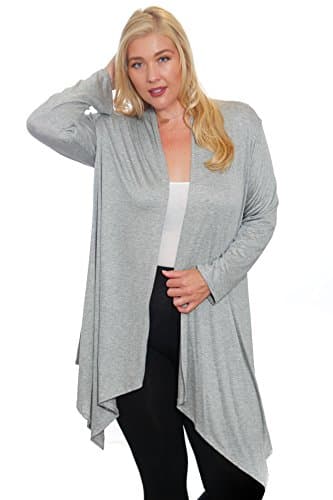 Hot Ginger Women's Plus Size Long Sleeve Open Front Drape Cardigan (Heather Grey, 4X)