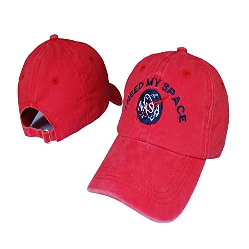 IreDi NASA I Need My Space Embroidered Washed Cotton Cap Red The Adjustable