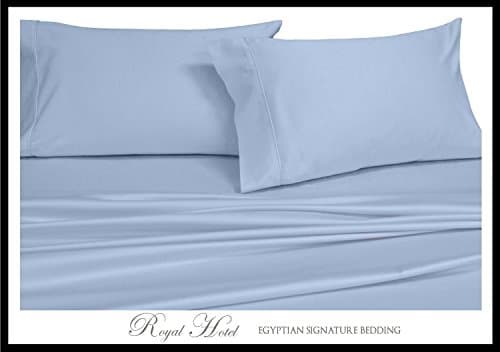 Solid Blue Queen Size Sheets, 4PC Bed Sheet Set, 100% Cotton, 300 Thread Count, Sateen Solid, Deep Pocket, by Royal Hotel