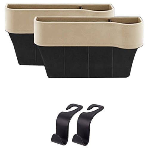 Codyna 2 Pack Car Seat Side Organizer with Back Seat Headrest Hanger Hook (2 pcs) (Khaki)