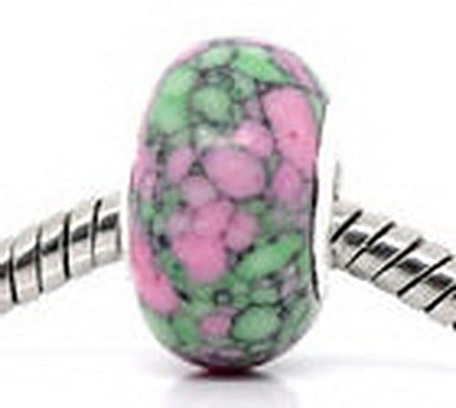 Beads Hut - Green Pink Semi-Precious Gemstone Bead for Silver European Style Charm Bracelets