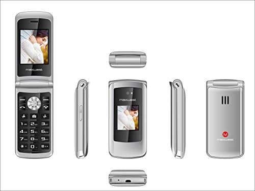 Flip Phone 3G GSM Unlocked BIG BUTTONS Dual Sim Maxwest Vice 3G FLIP + Extrenal LCD Bluetooth Mp3 Camera SOS Elderly (Silver)