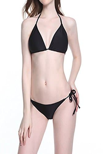 KimKey Women Halter Bikini Beach Wear Removable Padding Triangle Bathing Suit Wirefree