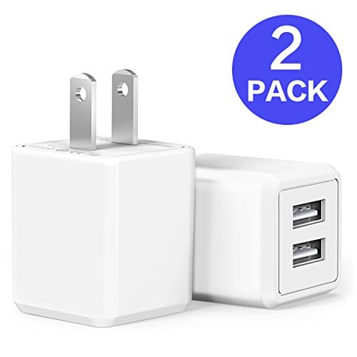 USB Wall Charger,Charger Adapter, Atizzy 2-Pack 2.4Amp Dual Port Fast Charger Plug Cube for iPhone X 8/7/6 Plus SE/5S/4S,iPad, iPod, Samsung, LG, HTC, Huawei, Moto, Kindle and More…