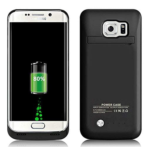 Galaxy S6 Edge Battery Case, 4200 mAh Portable Rechargeable Extended Battery Pack Charger Case, Power Bank Charging Case with Kickstand for Samsung Galaxy S6 Edge (Black)