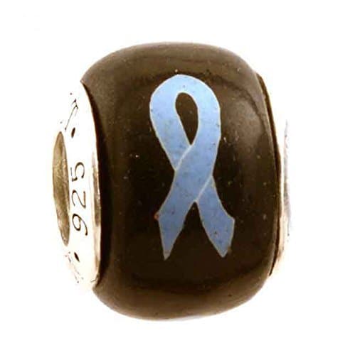 Light Blue Awareness Ribbon Prostate Cancer Lymphedema Scleroderma Bead Charm for Add-A-Bead Bracelets Clay & Sterling Silver by MAYselect