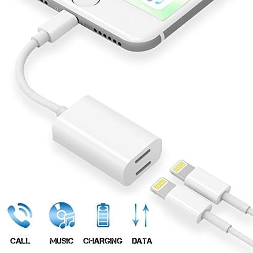 Headphone Adapter Compatible iPhone X/Xs/XR/7/7 Plus/8/8 Plus, GROUNDMT 2 in 1 Headphone Jack Audio Charger Adapter