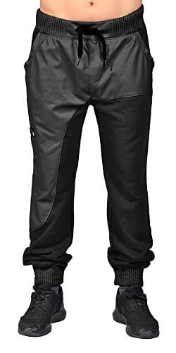 Faux Leather Drawstring 4 Pocket Bottom Zip Cuff Joggers.