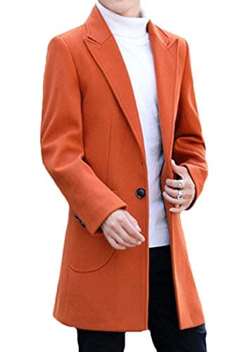 SELX Men One Button Long Sleeve Slim Fit Notched Lapel Trench Coat Windbreaker