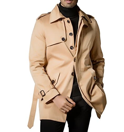 Khaki Mens Trench Coat Belt Spring Thin Single Breasted Jacket Overcoat Outwear