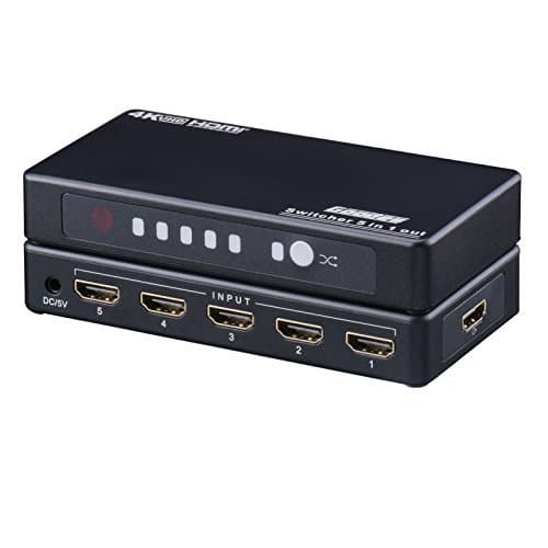 HDMI Switch 4K, Goodes 5 Ports HDMI Switch Box with Remote and AC Power Adapter for PS4 Xbox Fire Stick, Roku, Nintendo Switch, Apple TV, Blu-ray, Laptop (5 hdmi Switch)