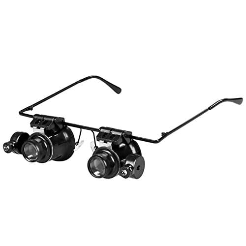 2 PCS 20X Magnifier Eye Glasses Magnifying Eyewear Lighting Microscope LED Light Glasses Loupe Lens for Jeweler Watch Repair Tool