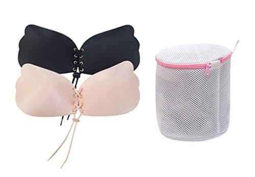 MUZOOE 2 Pack Women's Strapless Self Adhesive Push Up Demi Bra with Drawstring with Wash Bag (Cup -- B)