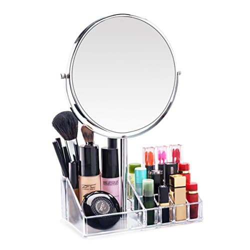 7 Inch Vanity Makeup Mirror with Makeup Organizer -1x/3X Magnifying Double-Sided Makeup Mirror-Polished Chrome